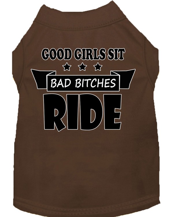 Bitches Ride Screen Print Dog Shirt Brown Med